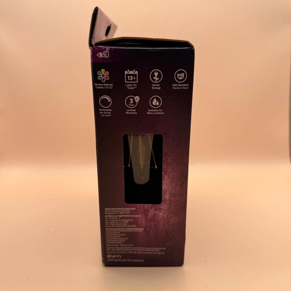 Pack of 2 Philips LED Vintage Flicker-Free Clear Straight ST19 Dimmable, Eyecom